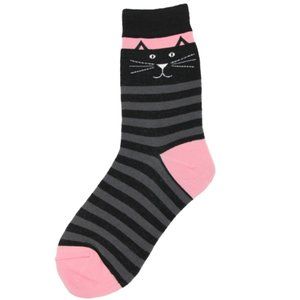 NWT Crew Length Black Cat Grey Stripe Socks Hot Topic